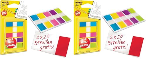 Post-it 683-5CBP Index Mini Promotion 5 x 20 Haftstreifen im Spender, 11,9 x 43,2 mm, türkis, gelb, pink, lila, grün (Packung mit 2)