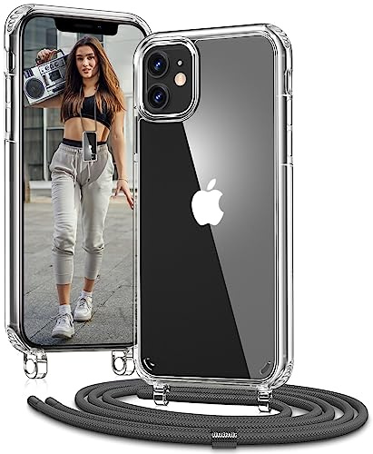 Vaykwo Handykette für Apple iPhone 11 Hülle mit Band - Necklace Handyhülle - Transparente Case zum Umhängen mit Kameraschutz und Bildschirmschutz - Grau | Necklace Handyhülle, Transparente Case zum Umhängen, Verstellbar und Abnehmbar