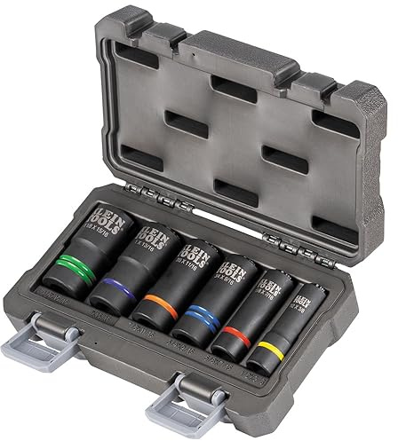 Klein Tools 66090 1/2-Inch Impact Socket Set, 2-in-1 Slotted Design, 12-Point Deep Sockets, for Impact Wrenches, Includes Tool Case, 6-Piece