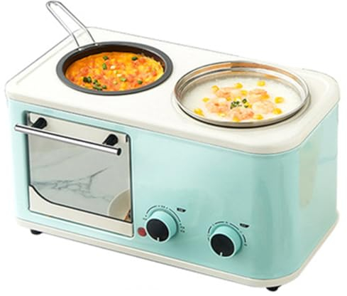 Máquina para desayunar multifuncional 4 en 1, mini horno tostador multifuncional con temporizador, tostadora, sandwichera eléctrica, plancha antiadherente y fácil de limpiar, protección de apagado