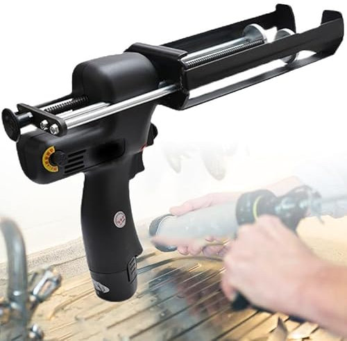 GBHJJ Cordless Caulking Guns, Battery Operated Caulk Gun w/3000m0AH Battery, with six Adjustable Speeds Electric Caulking Adhesive Guns for Filling, Sealing,2batteries