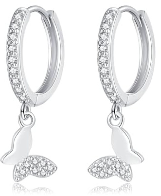 Cangall Creolen Silber 925 mit Anhänger, 925 Sterling Silber Ohrringe | mit Herz Schmetterling Hängend, Kleine Schlafen Knorpel Ohrringe Creolen Silber Hängend, Ohrringe Hängend für Damen Mädchen