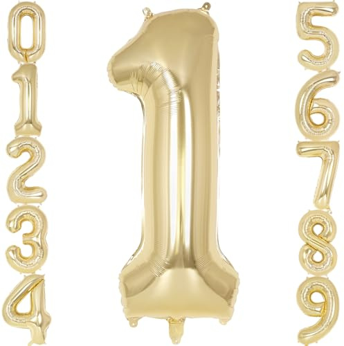 Champagne Gold Large Number 1 Balloon, 40 Inch Light Gold Foil Helium Number Balloons, Giant Mylar Number 1 Balloons for 1st Years Old Birthday Party Anniversary Decorations