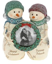 Pavilion Gift Company - Friends - 4.5 Hand Painted Resin The BirchHearts Collectible Double Snowman Figurine Decorative Holiday Christmas Statue 2 Round Picture Frame Photo Holder Bestie Friendship