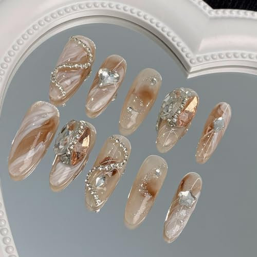 Amber Halo Dyed Handmade Wearable Nail Products with Removable Nail Patch for Autumn and Winter Whitening and Nail Beauty (Size : XS)