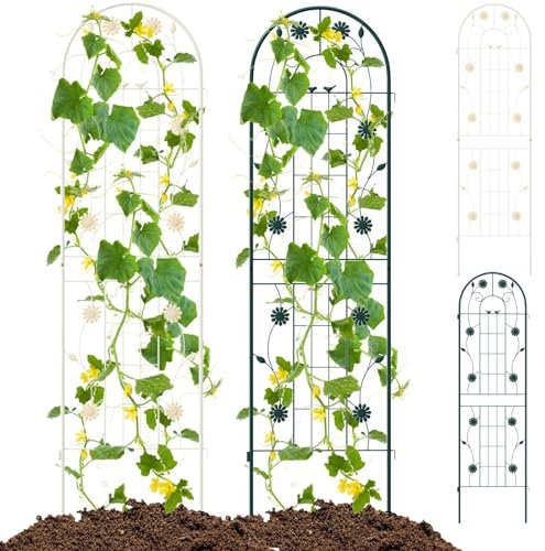 TANGZON 2/4 Pack Metal Garden Trellis, 180x50 cm/220x50 cm Wire Lattice Panel for Support, 2-in-1 Retro Style Cucumber Trellis, Decorative Plant Support Stand for Rose Ivy (Only Green,180x50cm, 2)