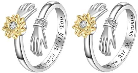 JewelryWe Anxiety Ring Damen Umarmungsring Gold Sonnenblume Edelstahl Umarmung Hände Fidget Angst Ring Anti Stress Spinner Offener Ring Silber mit Gravur