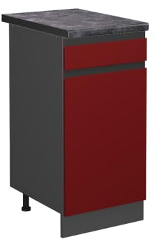 Vicco Küchenunterschrank R-Line, Rot, 40 cm | 1 Schublade · AP Anthrazit inkl. · Höhenverstellbare Füße · ✓ Leichter Zugriff · ✓ Frei kombinierbar