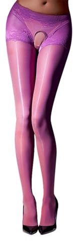 Damen Strumpfhose mit ouvert, ölglänzend, dehnbar, Strumpfhose, Sport-Dessous Sexy Männer Dessous (Purple, XL)