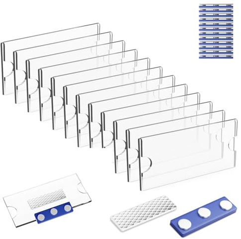 12 Stück Namensschilder Magnet Namensschilder für Kleidung 75 x 32mm Magnet Namensschilder Klett Magnetisch Selbstklebend Halter Name Tag mit 3-Punkt Magnet für Ausweishüllen Beschriften（Blau）