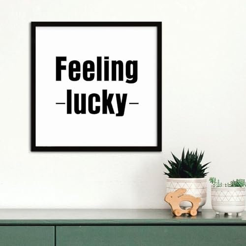 Feeling Lucky Wandkunst-Dekor-Schild, Holzrahmen, rustikal, positive Sprüche, gerahmt, Holzschild, Heimdekoration für Esszimmer, Fenster, 30,5 x 30,5 cm