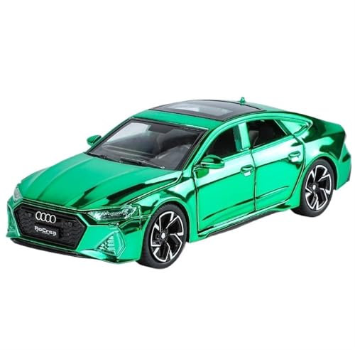 RYUEXING For 1/32 RS7 Plating Version Of The Track Plate Alloy Simulation Car Metal Toy Model Open The Door Sound And Light Steering Shock Absorption Car Collection Ornaments(Green)