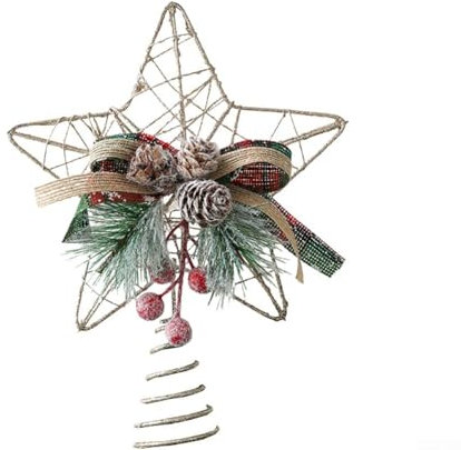 Besttoolifes Étoile creuse dorée à paillettes pour décoration de sapin de Noël (baie)