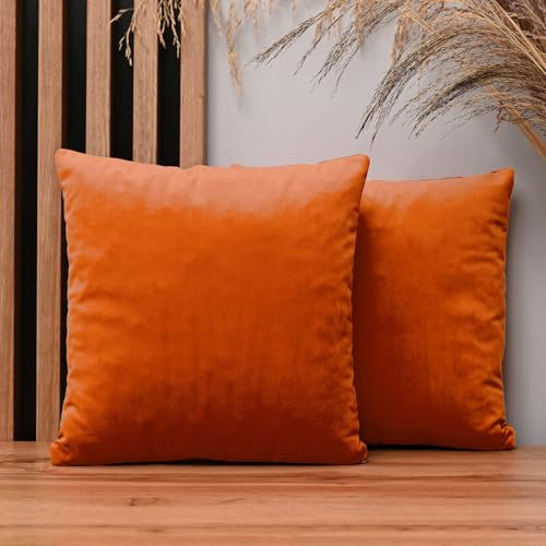 MG Design 2er Set Kissenbezüge 35 x 35 cm in Orange – mit Reißverschluss, samtig-weich mit dezentem Schimmer, pflegeleicht & langlebig