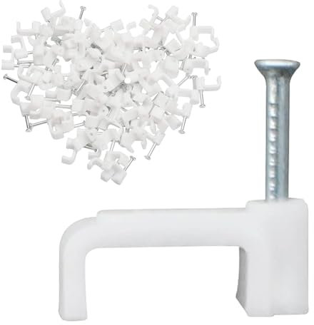 Flat Cable Clips White 200 Pcs, Pcsfor Wire Ethernet Cable, Telephone Cable, TV Wire with Steel Nails 10mm Cord Holder, Wall Wire Tidy Holder Clip Management Cable Pins, Cable Tacks Wire Tidy Clips