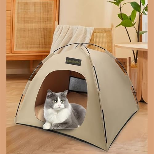 SOLAPOLLO Haustier Zelt Nester, Katze und Hund Zelt,Vier Jahreszeiten Universal, Abnehmbar, Faltbar, Tragbar, Outdoor Reise Sonnenschirm (Khaki, S)