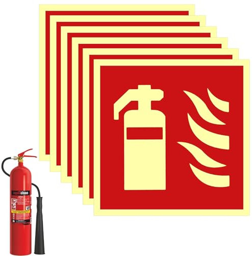 6 Stück Feuerlöscher Schild,Schild Feuerlöscher 15 X 15 cm,Piktogramm Feuerlöscher,Hinweisschilder Feuerlöscher,Nachleuchtend Selbstklebende Brandschutzschild,Für Haus Büro Baustelle Und Auto