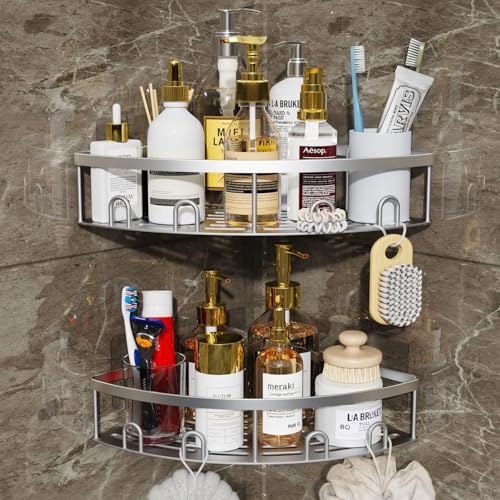 AFAjwsc Mensola Doccia Angolare Senza Foratura 2 Pezzi, Mensola Bagno in Metallo, Mensola Doccia Angolare Per Bagno Cucina
