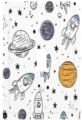 Mexpekil Space Universe Planets Rockets Light Switch Cover, 1 Gang Single Toggle Wall Plates, Decorative Outlet Covers Switchplate for Home Office