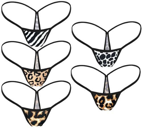 CYICGGY Women's Low Rise G String Thong Underwear Leopard Seamless Micro Back No Show Bikini Panties(Leopard-5 Pack, X-Large)