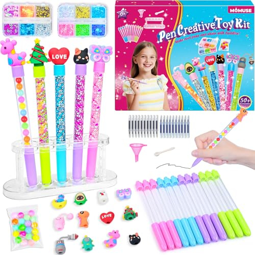 MOMUSE Kit de Creación de Bolígrafos 50 Accesorios, Laboratorio de Bolígrafos, Manualidades Niños 6 Años, Juego Creativo, Ideas de Regalos para Niños y Niñas de 6 7 8 9 10 años