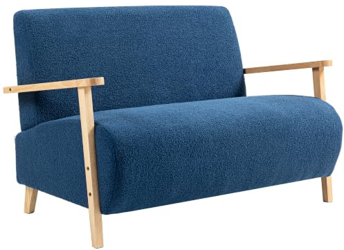 HOMCOM Sofá de 2 Plazas en Borreguito Reposabrazos 118 cm Azul Oscuro | Sofá de Salón, Acolchado Grueso, Patas de Madera, para Dormitorio, Sala de Estar