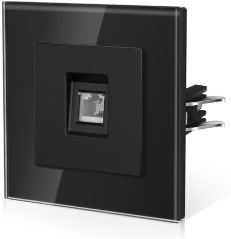 BSEED Einzelne Telefonsteckdose aus Glas,Unterputz Wandsteckdose mit Krallen, NEU E-Serie, 86mm Schwarz