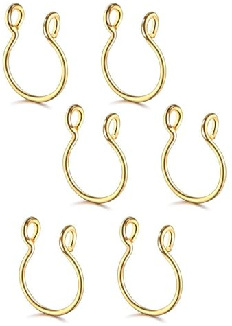 UYRVAPE 6pcs faux piercings de nez, Faux Septum Nasal Piercing anneau de nez en acier inoxydable, pas de piercing bijoux de corps pour hommes femmes ensemble de bijoux, Or