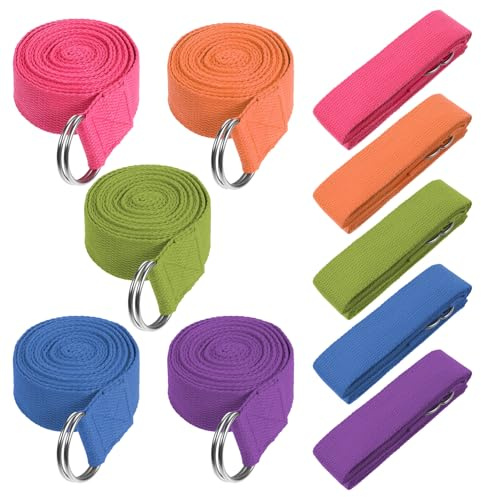 JOUTYFOR 10 Pieces 8ft Yoga Strap for Stretching Bulk with Adjustable Metal D Ring Buckle Loop Exercise Band Stretching Belt for Fitness Gym Workout Pilates Physical Therapy
