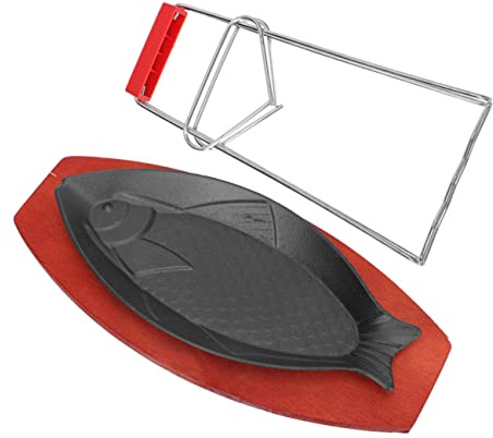 Hohopeti Plaque De Cuisson De Poisson Grosse Taille En Fonte, Poêle à Griller Antiadhésive Plateau En Bois, Cuisson Rapide Uniforme, Pour Barbecue En Extérieur Cuisine Occidentale