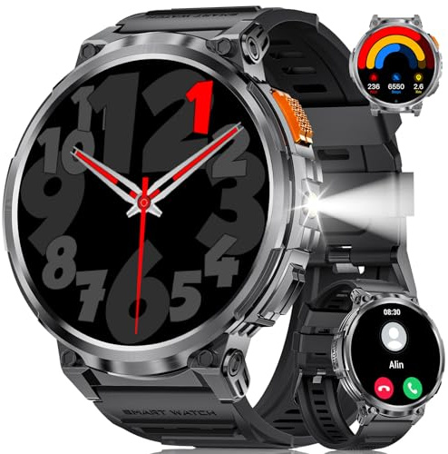 LIGE Montre Connectée Homme, 1,85'' HD Écran avec 730mAh Batterie, Appels Bluetooth/LED Lampe/130+ Modes Sportifs, SpO2/Fréquence Cardiaque/Pression Artérielle/Sommeil pour Android iOS Noir