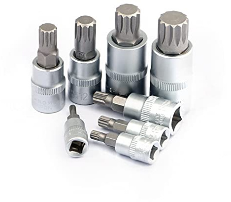 PFXNGMS Jeu de 8 Embouts Torx 1/4, 3/8, 1/2, adaptateurs pour clés Allen, Embouts cannelés, tête Universelle pour clé dynamométrique, clé à cliquet, mandrin de perceuse