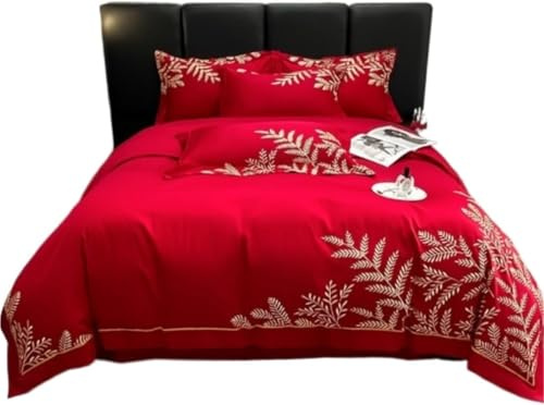 JQQJZLC Juego de sábana de la sábana de la Cama Bordado Bordado Bordado Sábana de Cama de Cuatro Piezas Conjuntos de Ropa de Cama Suave de algodón