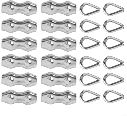 Kit de clip de cuerda de alambre de 12 piezas para abrazaderas dúplex y dedales, juego de abrazaderas de cable de acero inoxidable 304 con tamaños M2/, accesorios antideslizantes para máquina