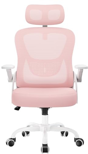 rattantree Ergonomisch Bürostuhl mit Verstellbar Kopfstütze, Rosa | Ergonomic Office Chair mit Wippfunktion 115° , Kleiner Drehstuhl für Heimarbeitsplätze , Atmungsaktive Netzrückenlehne, 110kg