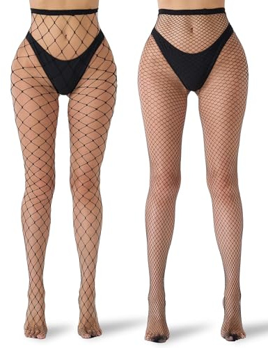 Medias Rejilla Mujer, 2 Pares Medias Rejilla Negra, Media Rejillas Mujer Cintura Alta para Carnaval, Halloween, Mascarada