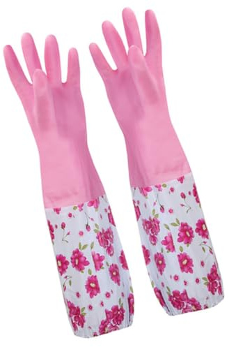 VALICLUD Thickened Winter Dishwashing Gloves with Long Sleeve Non-slip Reusable Kitchen Hand Gloves for Cleaning and Housework Warm Flock Lining Protection for Washing Dishes and Household