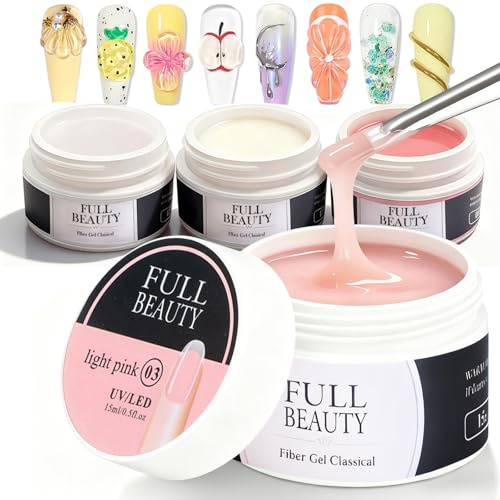 4x15ml Gel Construction Ongle UV, Builder Gel Ongles, Gels de Construction Ongle pour Renforcement, Extension et Nail Art Manucure DIY, Idéal pour le nail art DIY et la manucure professionnelle