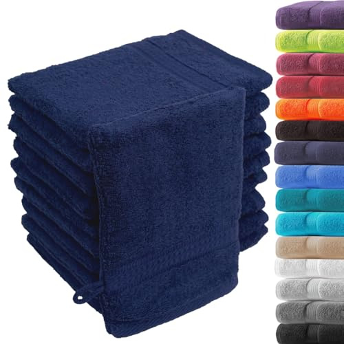Loomiva 10er Set Premium Qualität Frottier Waschhandschuhe | 500g/m² | 100% Baumwolle | Extra Weich | Öko-TEX Standard 100 | 16x21 cm | Marine