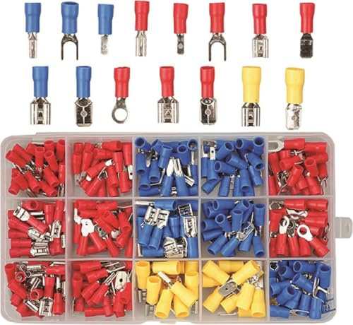 Kit Capicorda Elettrici Assortiti 280 Pezzi, Connettori Isolati a Forcella Occhiello Vanga Anello, con Valigetta Organizer