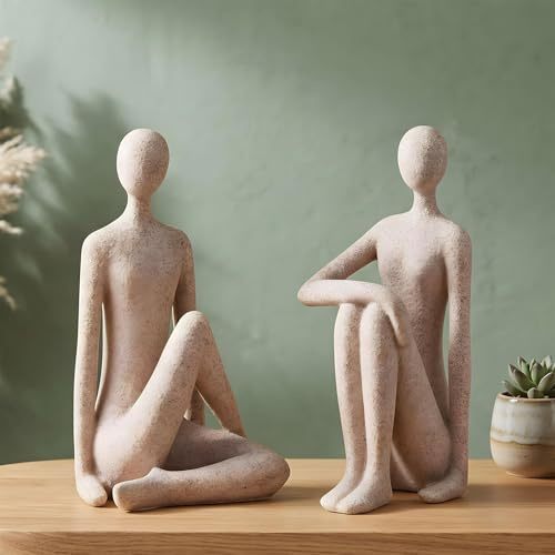 levandeo Uppsättning av 2 dekorativa figurer abstrakta H 20 cm brun beige skulptur par stenutseende heminredning hylldekoration dekoration yogaraum