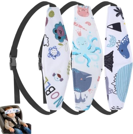 BIKPRST 3 unids Sujeta Cabezas Coche para Niños, Soporte Seguridad Cabeza Ajustable para Viajes y Confort en Auto, Cinta de Fijación para Dormir y Protección