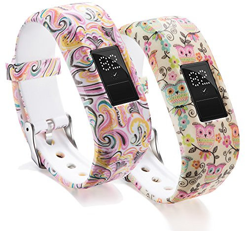 Ruentech Kinder-Ersatzarmband für Garmin Vivofit Jr. 2, Kinder-Fitnessarmband, in Kinder-Größe, verstellbar, gemustert, aus Silikon, 2-I