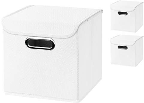 3 Stück Faltbox 25 x 25 x 25 cm Aufbewahrungsbox faltbar, mit Deckel (Weiß)