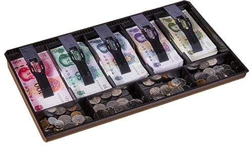 Kassenschublade mit 5 Scheinfächer und 4 Münzfächer für Supermarket Registrierkasse, Einsatz Kassenschublade Ersatz Geldlade Geldbox aus Hochwertigem Kunststof, 40,5x24,5x3,5 cm(schwarz)