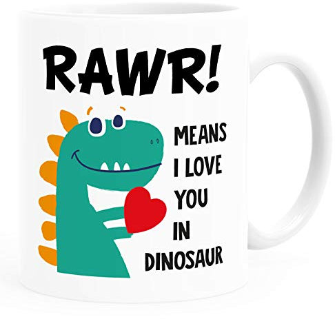 SpecialMe® Kaffee-Tasse Spruch Rawr means I Love you in dinosaur! Dinosaurier Aufdruck Geschenk Liebe Liebeserklärung Ich liebe dich weiß Keramik-Tasse