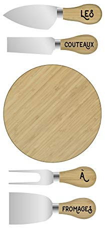 COOK CONCEPT - Coffret Fromages Couteau X4 et Planche - Bois et Inox - Dimensions : 19.5 X 15.5 X 2.5 cm