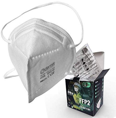 Mascarilla FFP2 Homologada Certificado CE. Caja 25 Mascarillas FFP2. Ajuste Gomas a Cabeza Sin Molestias en las Orejas. Mascarillas Dermik TB Group Protección Respiratoria 5 Capas Alta Filtración