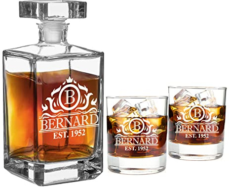 AIGAT Karaffe mit Whiskey Gläser Personalisiertes Whiskey Karaffen 700ml mit 2 STK. Gläser 270ml