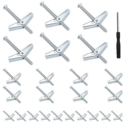 25 tasselli ribaltabili, dado a battente, vite ribaltabile per appendere oggetti pesanti, elementi a parete cava, montaggio del ventilatore, M3 x 50 mm, M5 x 70 mm, M6 x 80 mm, (argento)
